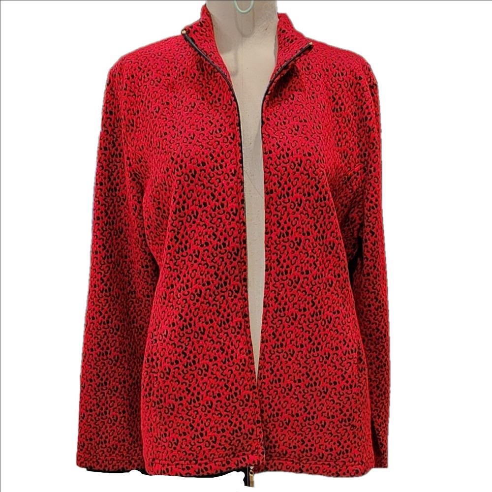 JM COLLECTION RED & BLACK LEOPARD JACKET